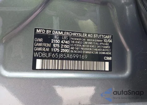 2005 Mercedes-Benz E 320 z USA, uszkodzony, nr VIN WDBUF65J85A699169